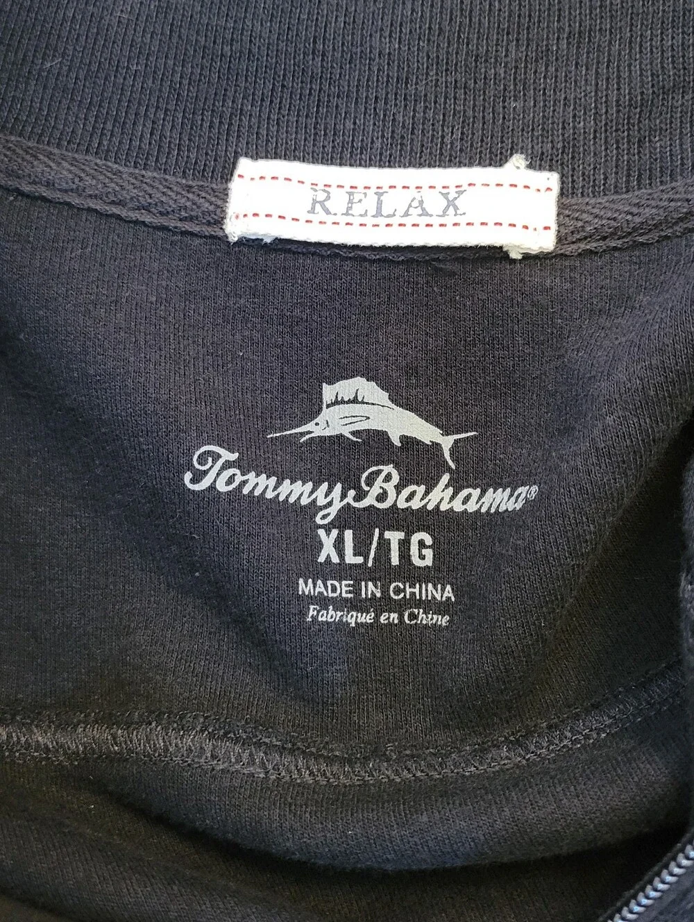 Tommy Bahama Relax Fit 1/4 Zip Knit Cotton Pullover Sweatshirt Black